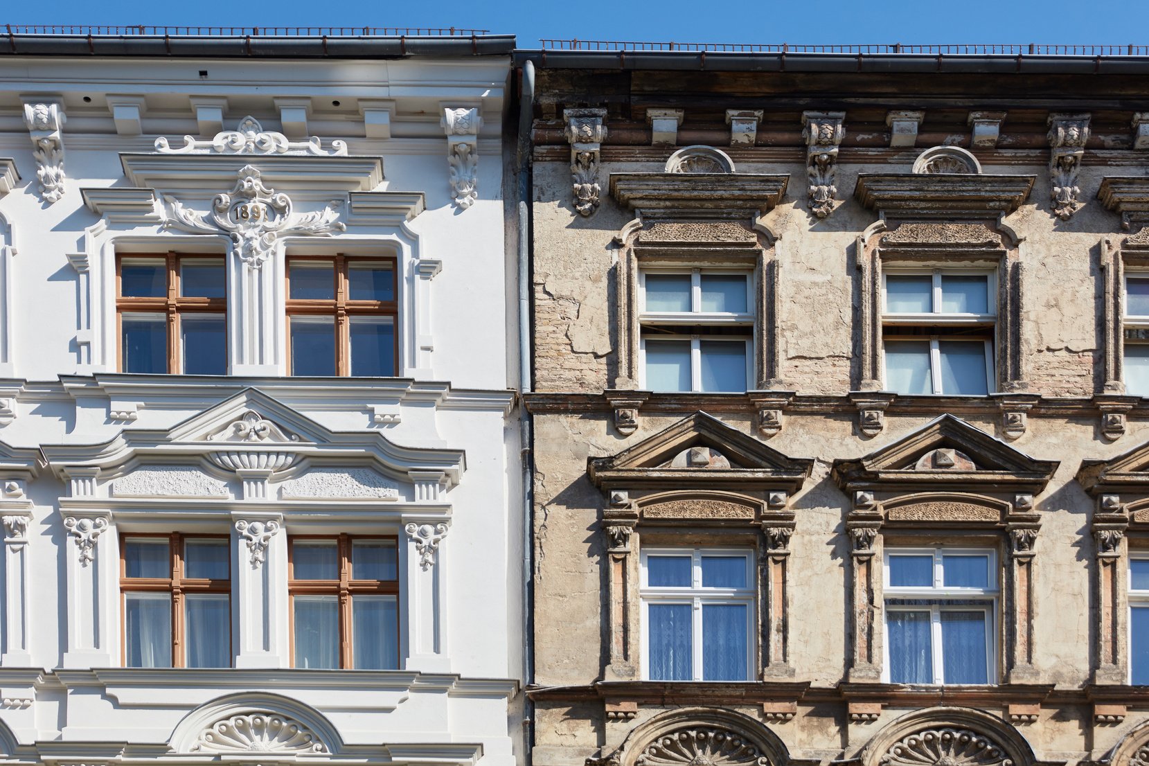 Before after Comparison of Old Building Facade Renovation