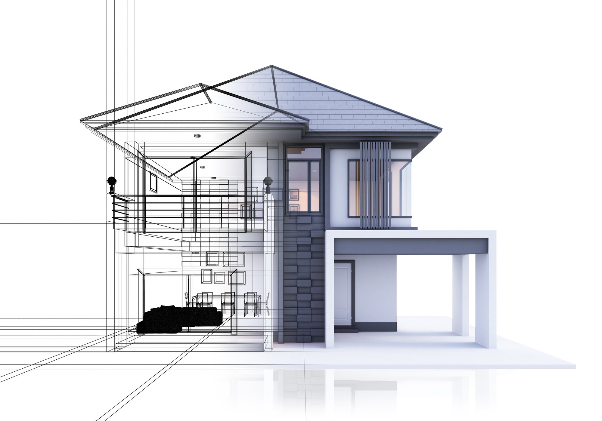 house three dimensional sketch drawing