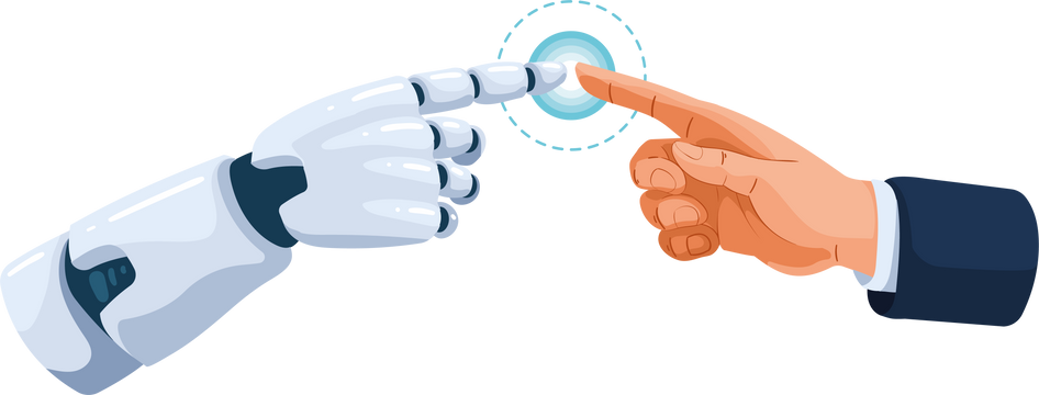 ai technology man and robot touching fingers